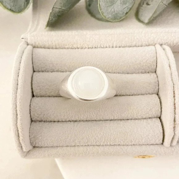 925 Sterling Silver Circle Ring Moonstone Ring Silver Matte Ring Minimalist Ring - Picture 4 of 9